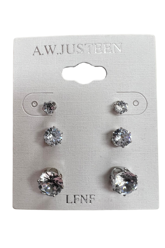 3 PAIR MUTI SIZE SILVER STUDS