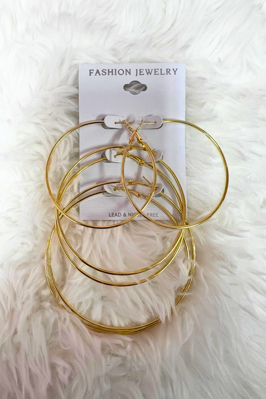 3 PAIR MULTI SIZE GOLD HOOPS