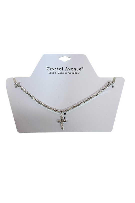 ALL AROUND RHINESTONE CROSS NECKLACE