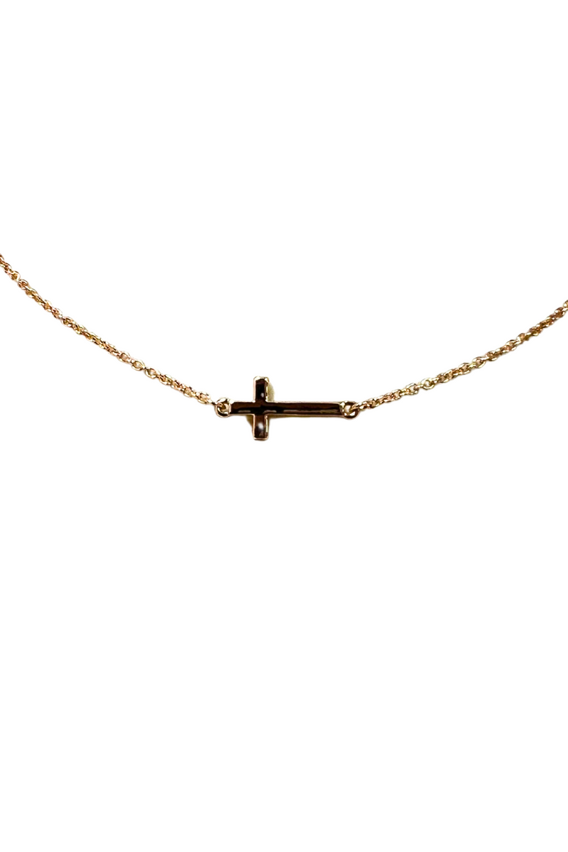 Jeans Warehouse Hawaii - NECKLACE SHORT PENDANT - DAINTY SIDEWAYS CROSS | By RM MANUFACTURING
