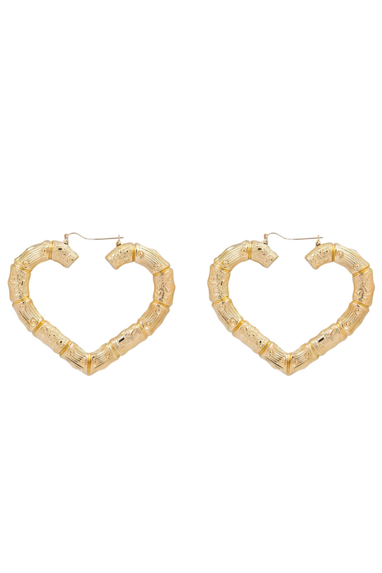 SMALL HEART BAMBOO HOOP EARRINGS