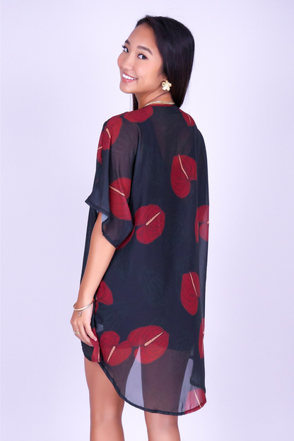 ANTHURIUM SHELL CHIFFON CARDIGAN