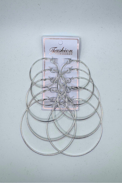 Jeans Warehouse Hawaii - BASIC HOOPS - SILVER 5 PAIR MULTI SIZE HOOPS | By JOIA TRADING