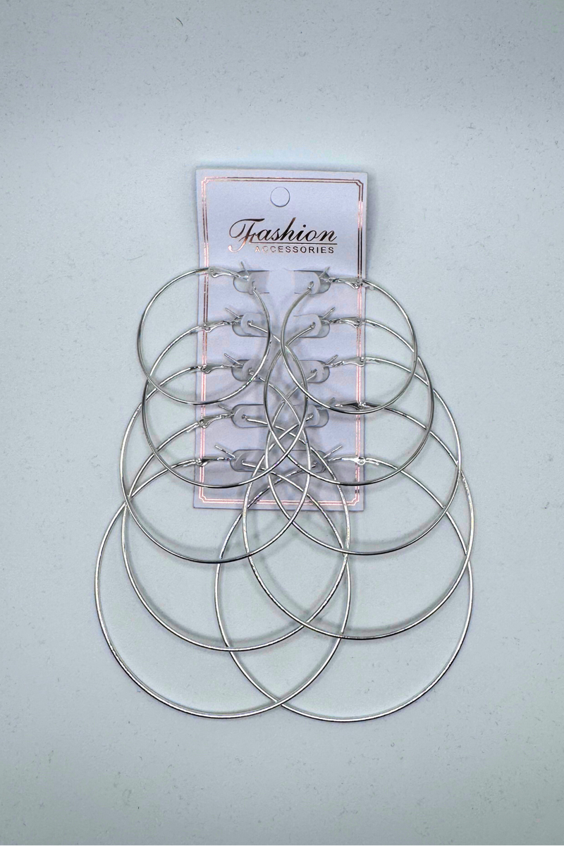Jeans Warehouse Hawaii - BASIC HOOPS - SILVER 5 PAIR MULTI SIZE HOOPS | By JOIA TRADING