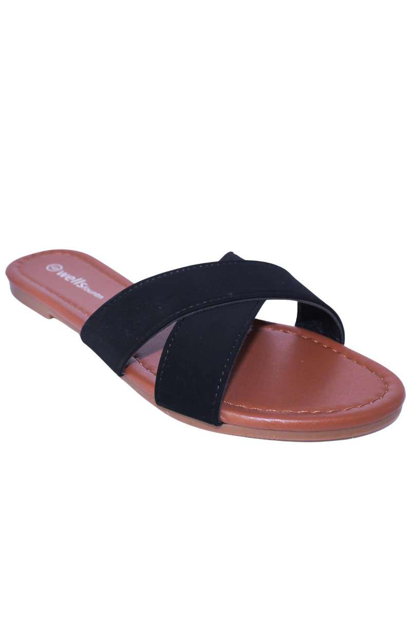 Jeans Warehouse Hawaii - BIG SIZE FLATS 9-12 - CROSS STRAP OPEN TOE FLAT | SIZES 9-12 | By WELLS FOUNTAIN INC.