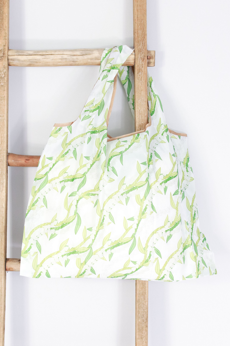 Jeans Warehouse Hawaii - TOTES - CROWN FLOWER TI LEAF FOLDABLE BAG | By GREENWELL PROMOTIONS LTD