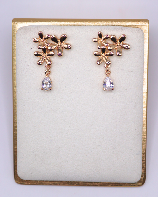 CUBIC FLOWER DANGLE EARRINGS