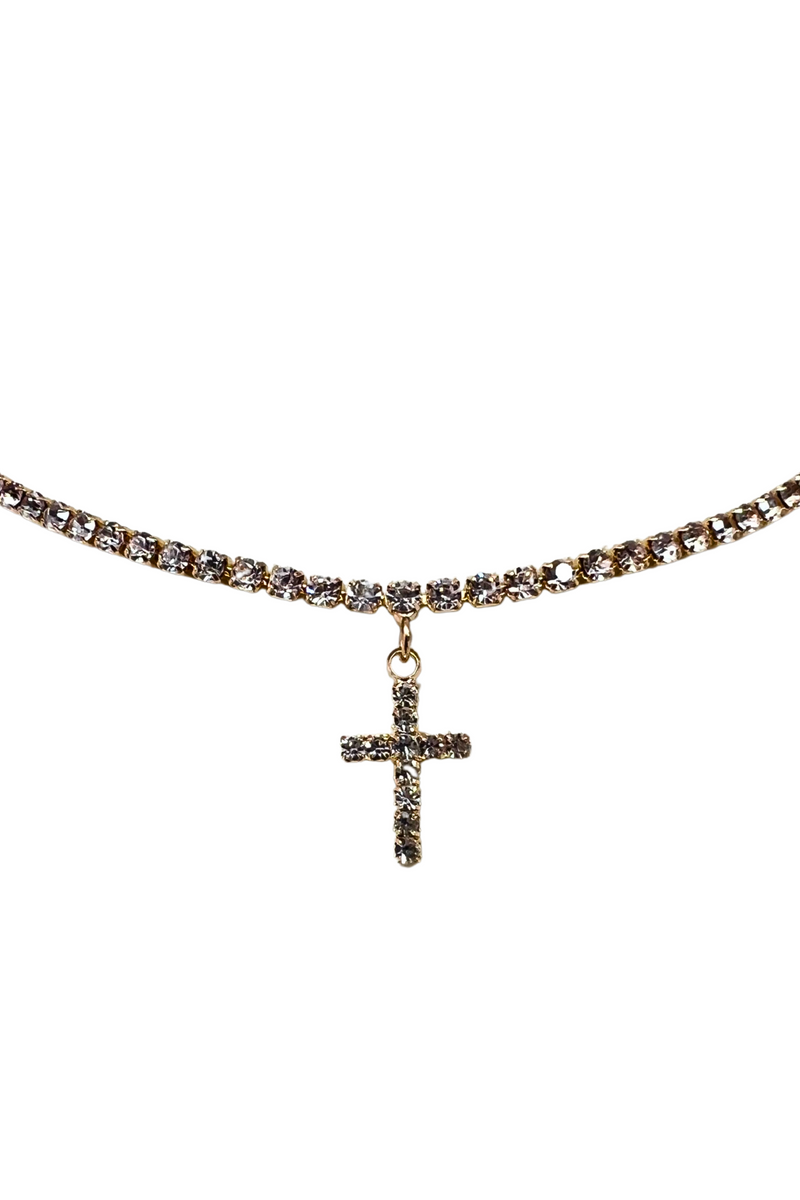 Jeans Warehouse Hawaii - NECKLACE SHORT PENDANT - RHINESTONE CROSS NECKLACE | By RM MANUFACTURING
