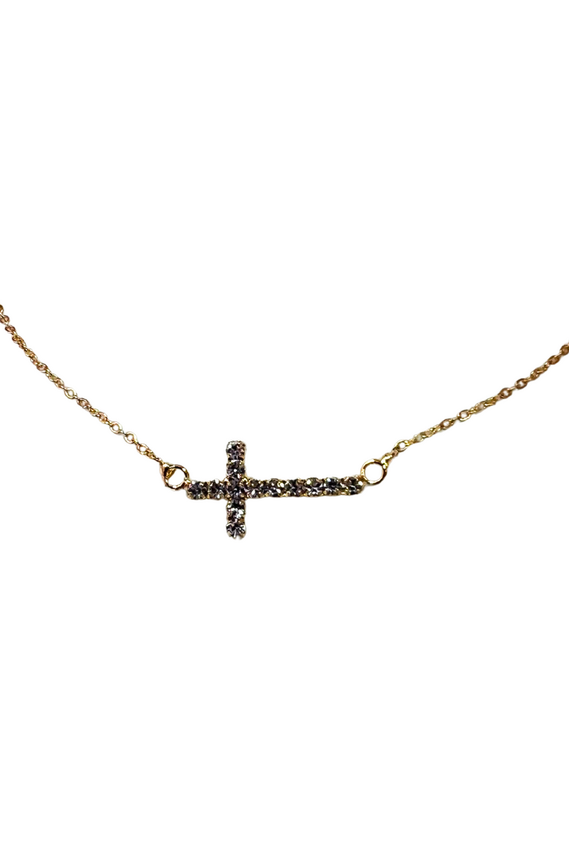 Jeans Warehouse Hawaii - NECKLACE SHORT PENDANT - RHINESTONE SIDEWAY CROSS | By RM MANUFACTURING