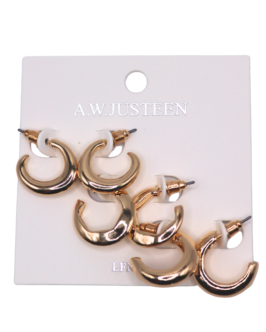 GOLDEN HALF MOON TRIO EARRING SET