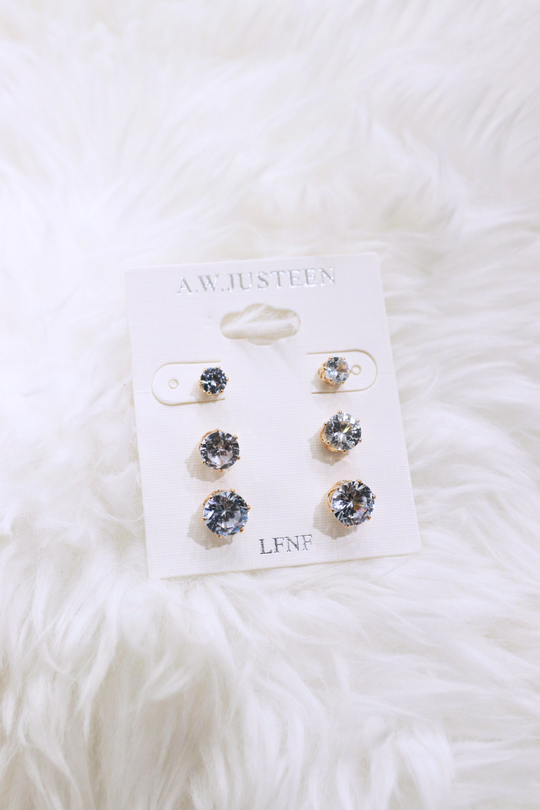 3 PAIR MUTI SIZE GOLD STUDS