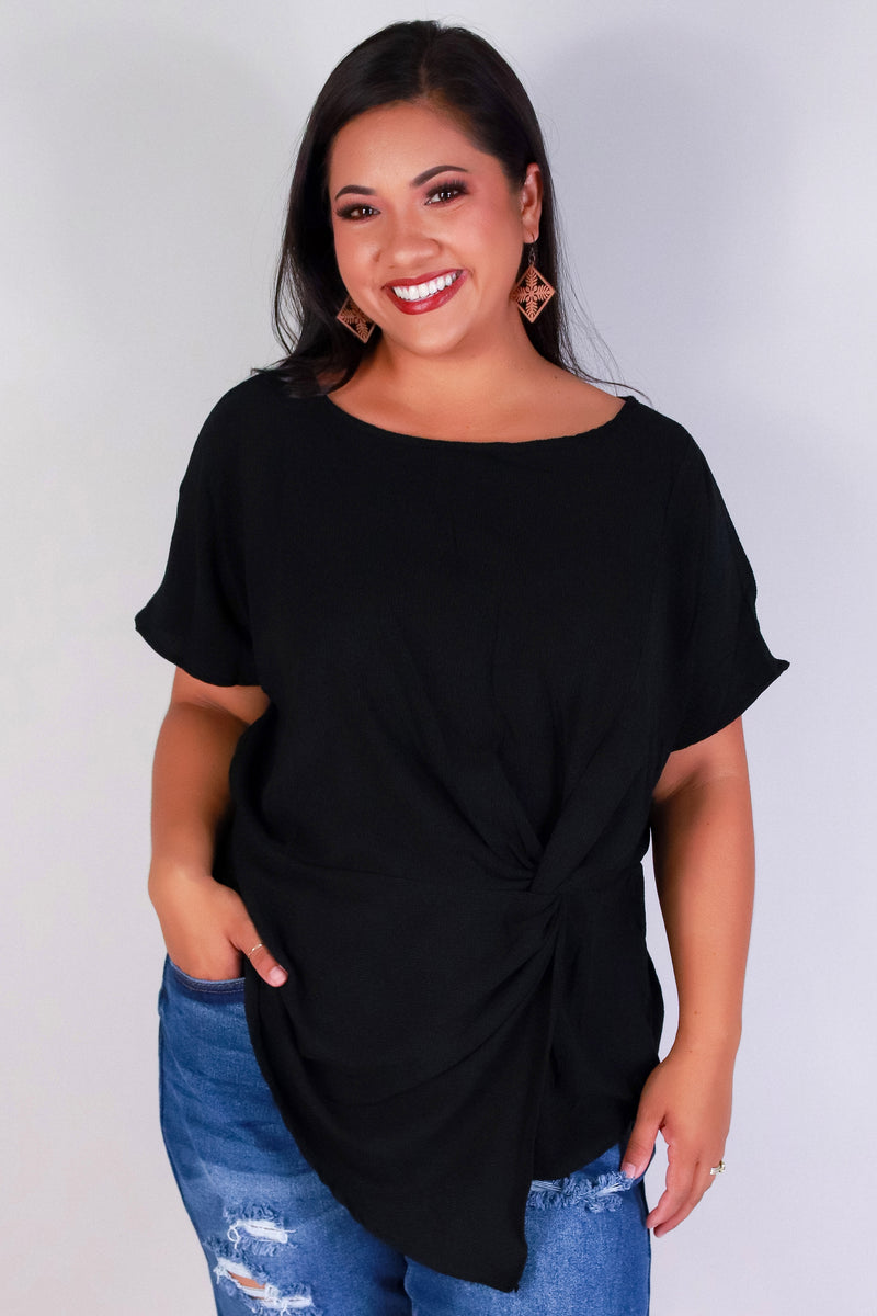 Jeans Warehouse Hawaii - PLUS S/S SOLID WOVEN TOPS - NO RULES NEEDED TOP | By COZY CASUAL