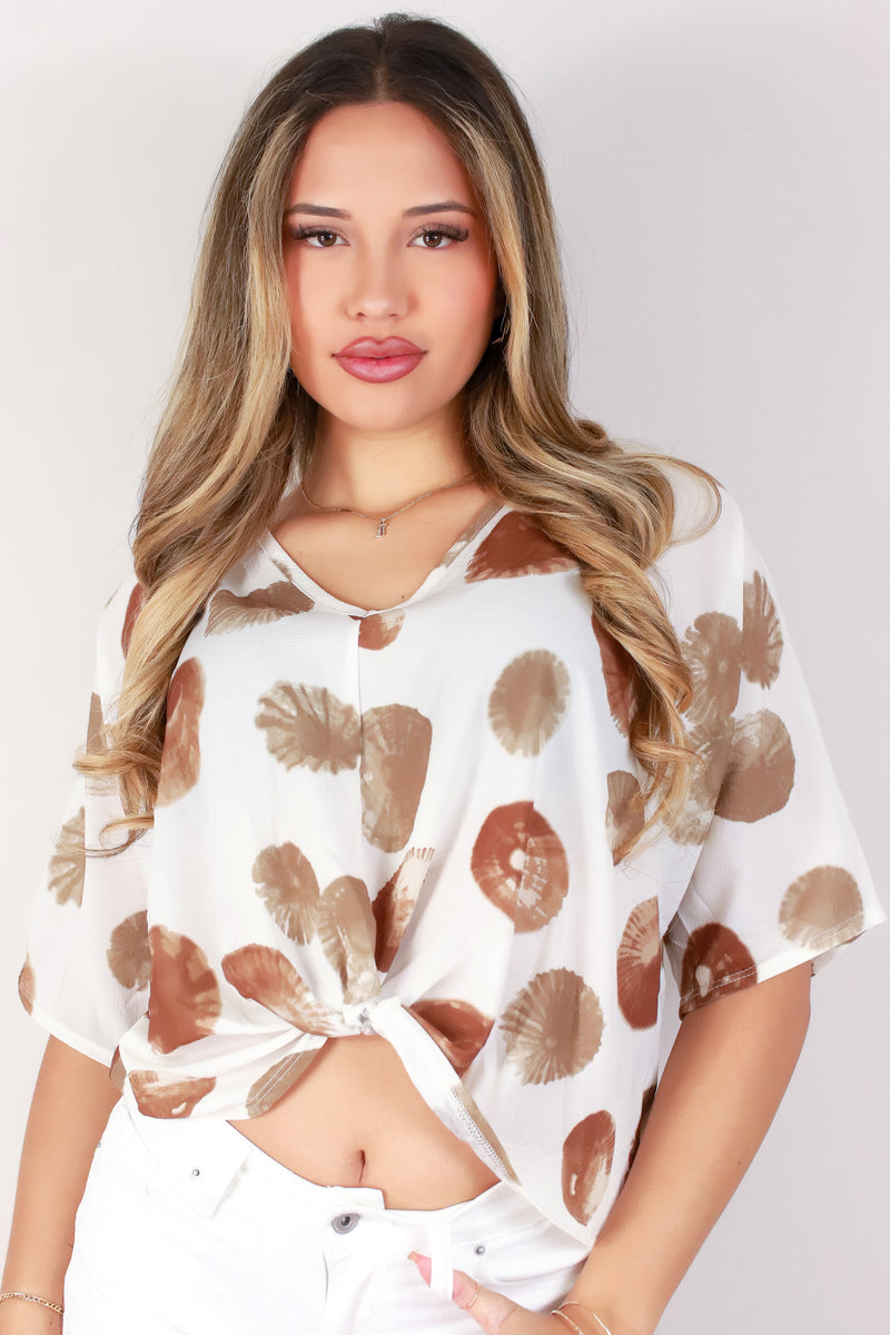 Jeans Warehouse Hawaii - S/S PRINT WOVEN DRESSY TOPS - OPIHI TWIST BOTTOM TOP | By LUZ