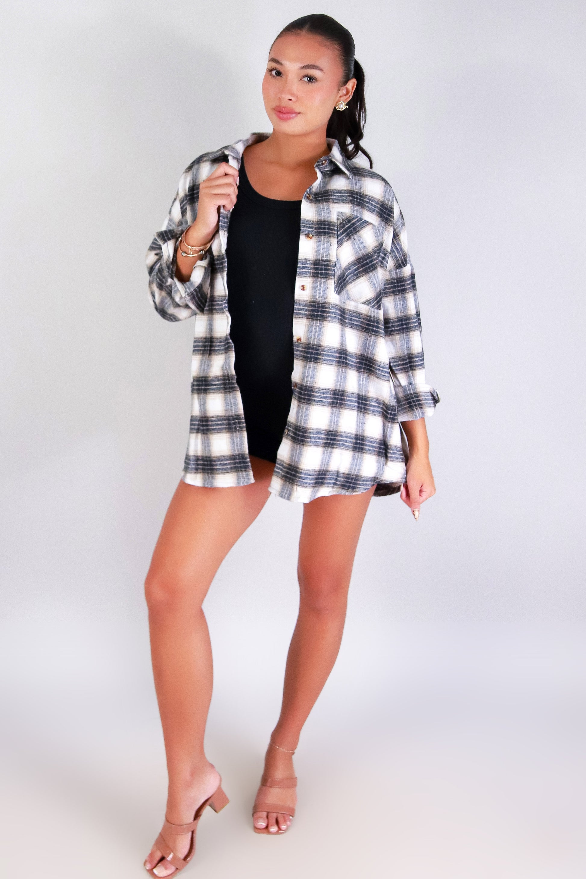 Jeans Warehouse Hawaii - L/S PRINT WOVEN CASUAL TOPS - FOREVER PLAID TOP | By CI SONO/CAVALINI