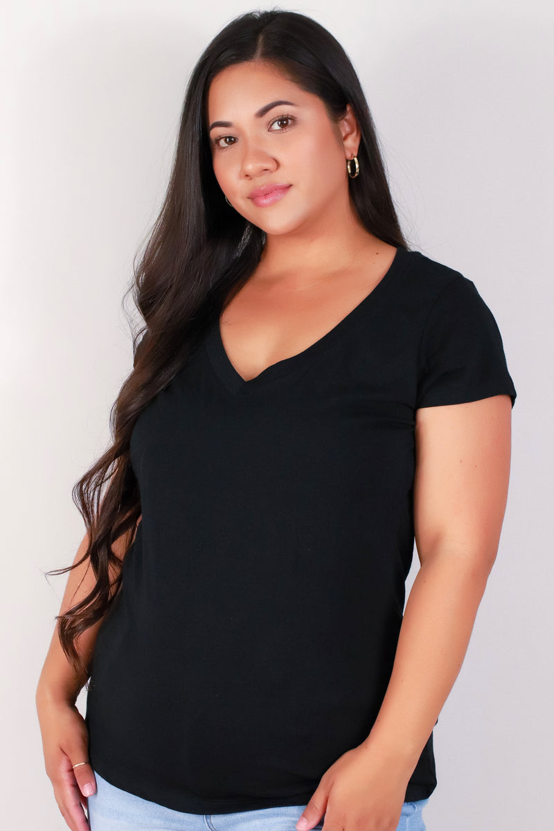 Jeans Warehouse Hawaii - PLUS BASIC V NECK TEES - DAVIE TEE | By AMBIANCE APPAREL