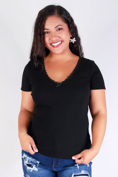 Jeans Warehouse Hawaii - PLUS S/S Knit Top - LOVELY IN LACE TOP | By CRESCITA APPAREL/SHINE I