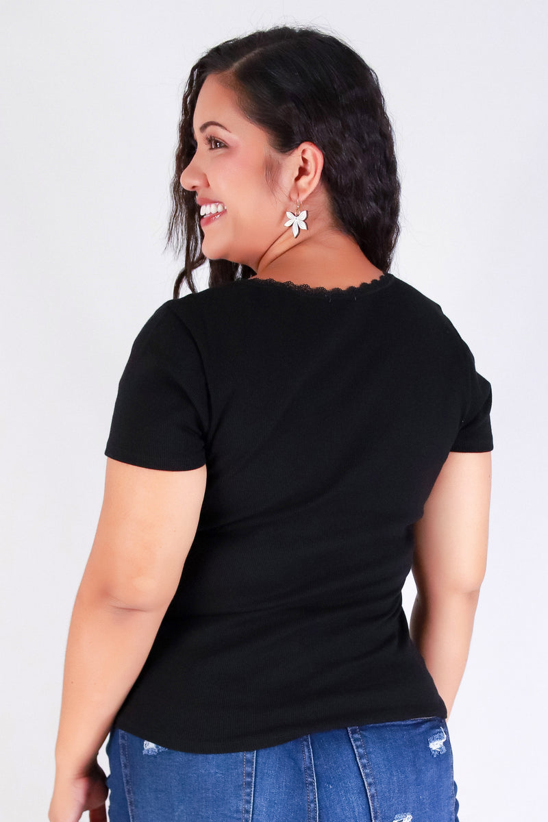 Jeans Warehouse Hawaii - PLUS S/S Knit Top - LOVELY IN LACE TOP | By CRESCITA APPAREL/SHINE I