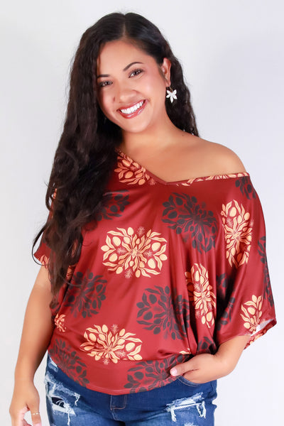 Jeans Warehouse Hawaii - PLUS PRINTED S/S - MANGO QUILT DOLMAN TOP | By LUZ