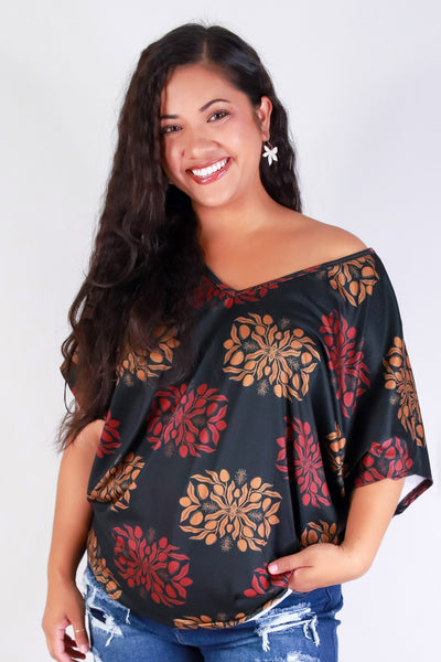 Jeans Warehouse Hawaii - PLUS PRINTED S/S - MANGO QUILT DOLMAN TOP | By LUZ