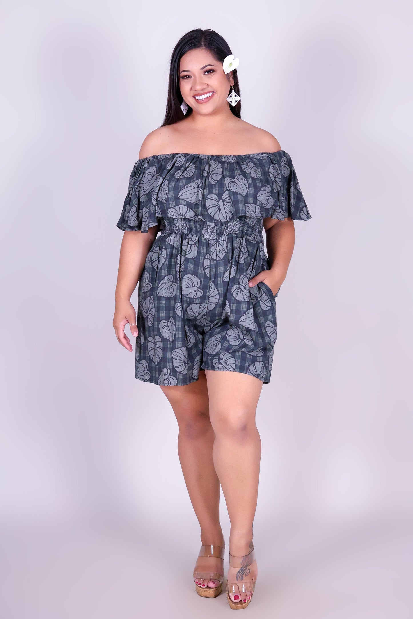 ANTHURIUM PALAKA OFF SHOULDER ROMPER