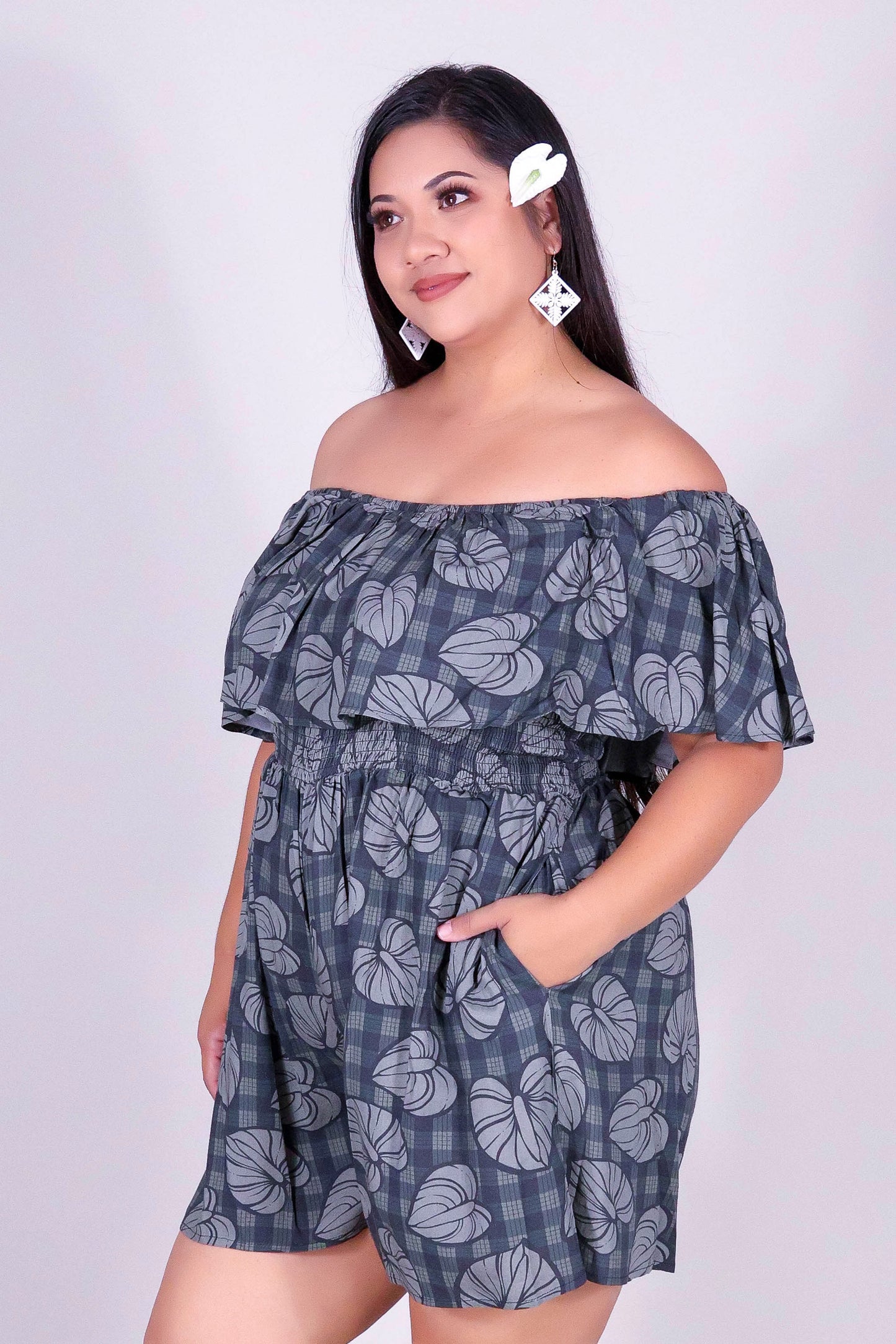 ANTHURIUM PALAKA OFF SHOULDER ROMPER