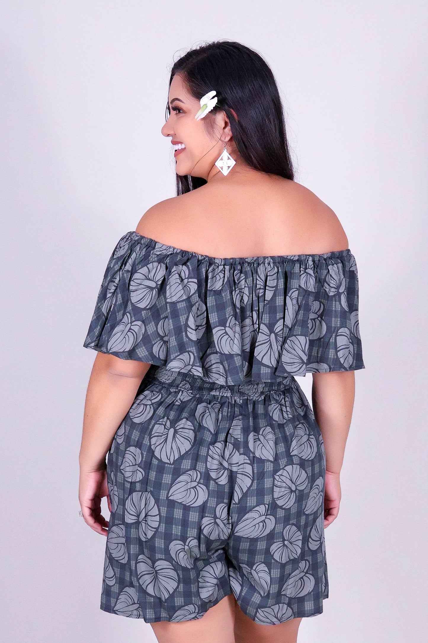 ANTHURIUM PALAKA OFF SHOULDER ROMPER