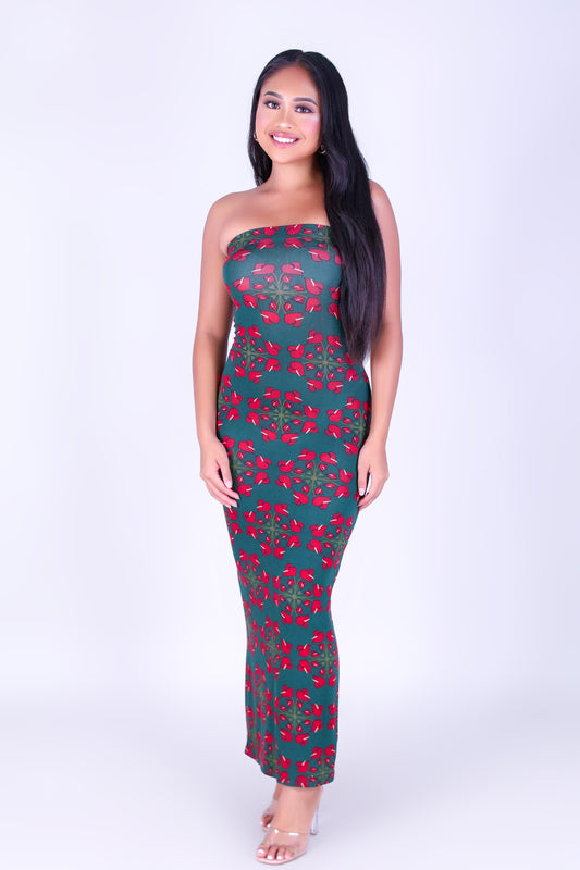 ANTHURIUM QUILT MIDI TUBE DRESS