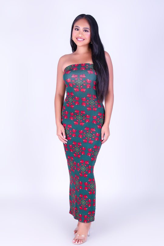 ANTHURIUM QUILT MIDI TUBE DRESS
