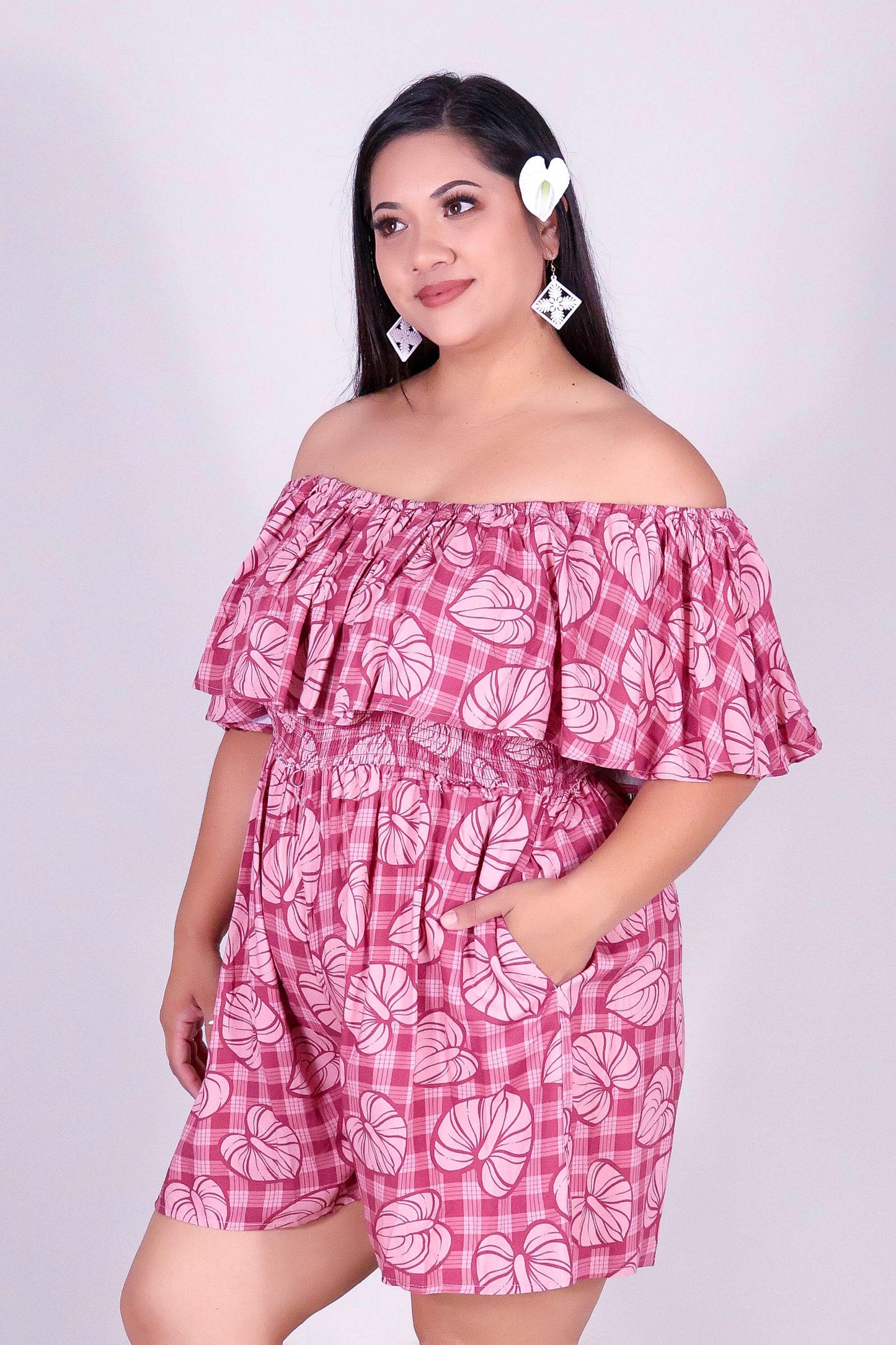 ANTHURIUM PALAKA OFF SHOULDER ROMPER