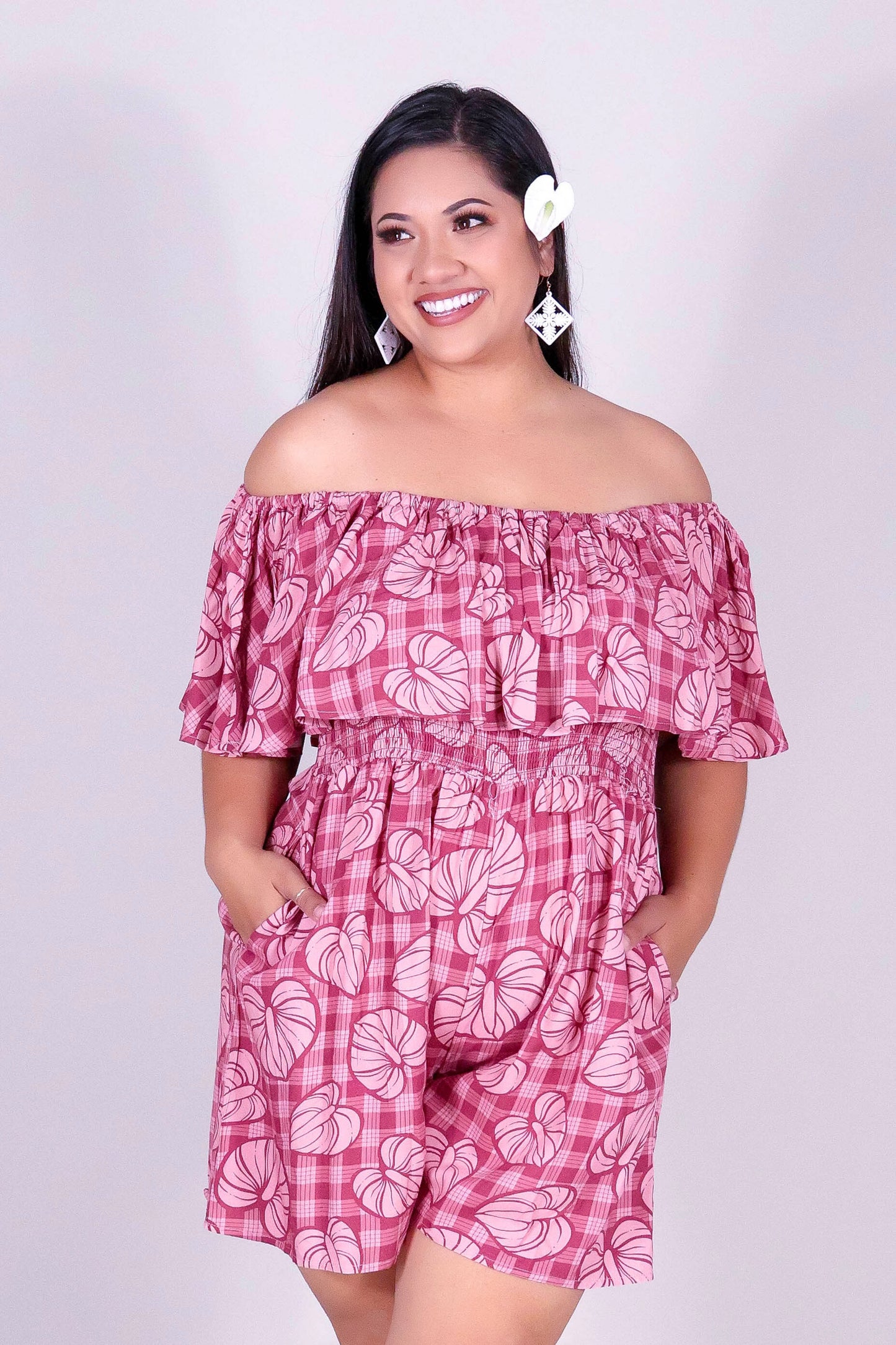 ANTHURIUM PALAKA OFF SHOULDER ROMPER