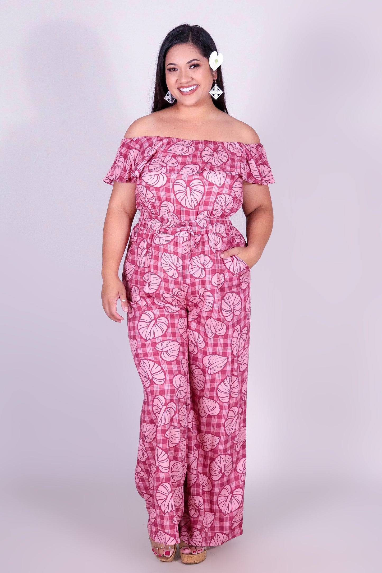 ANTHURIUM PALAKA OFF SHOULDER JUMPSUIT