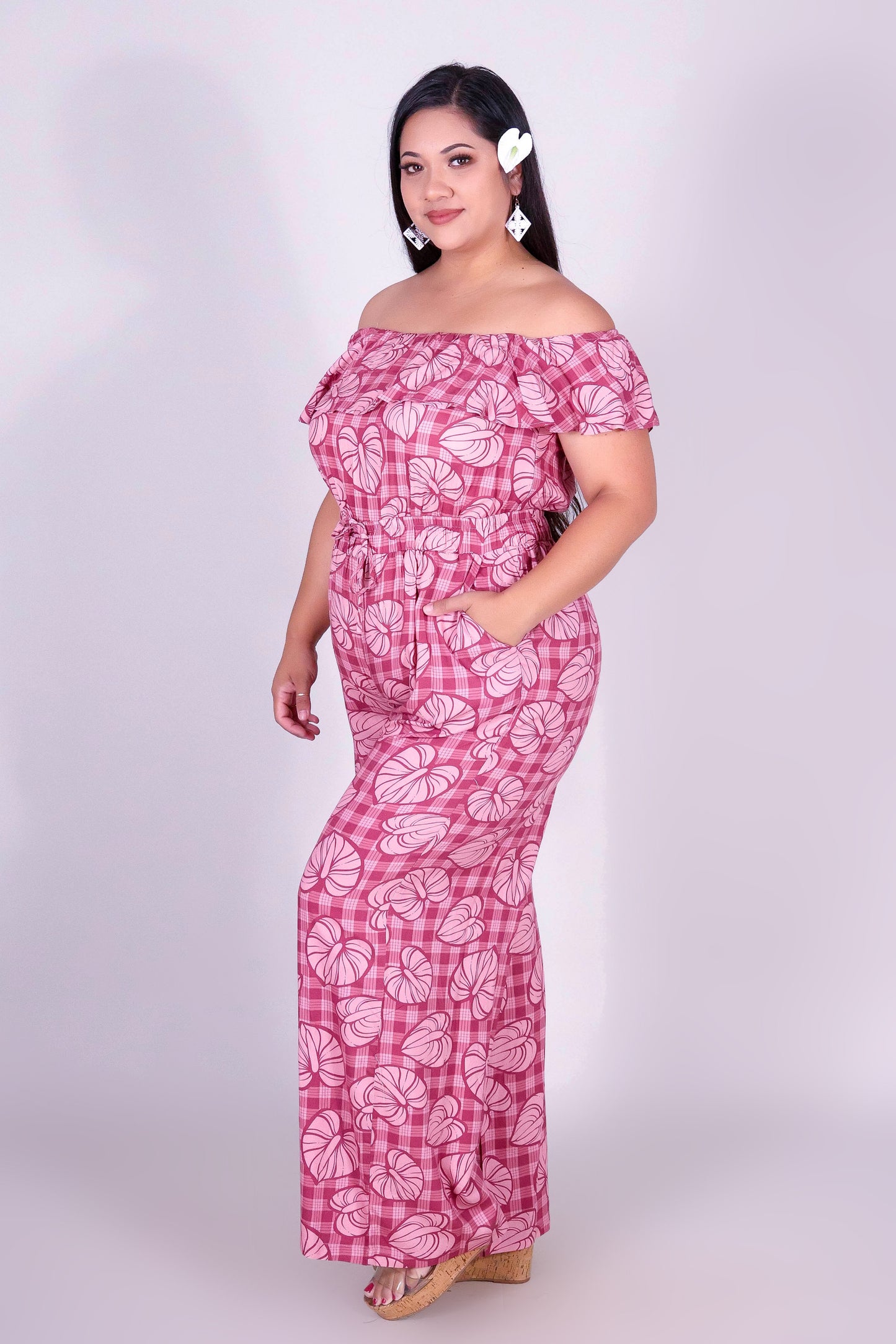 ANTHURIUM PALAKA OFF SHOULDER JUMPSUIT