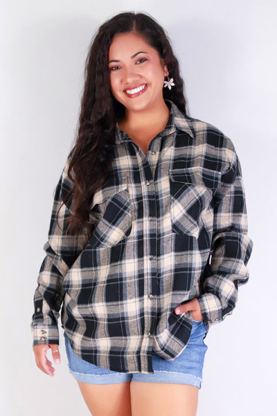 Jeans Warehouse Hawaii - PLUS 3/4&L/S PRINT WOVEN TOPS - WOODLAND WALK PLAID TOP | By PASSPORT/MS BUBBLES