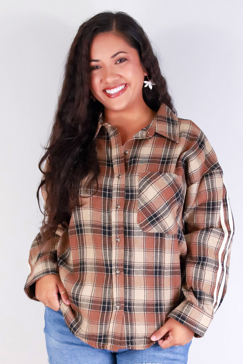 Jeans Warehouse Hawaii - PLUS 3/4&L/S PRINT WOVEN TOPS - FALL IN LOVE PLAID TOP | By PASSPORT/MS BUBBLES
