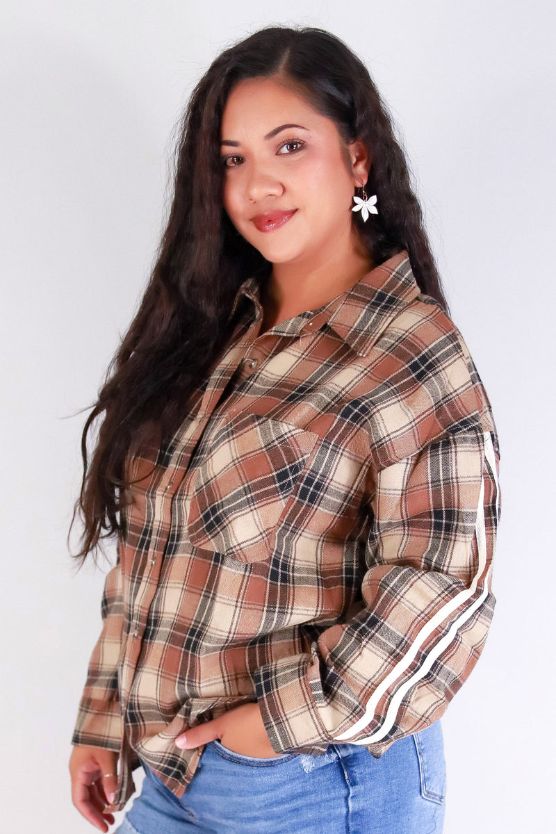 Jeans Warehouse Hawaii - PLUS 3/4&L/S PRINT WOVEN TOPS - FALL IN LOVE PLAID TOP | By PASSPORT/MS BUBBLES
