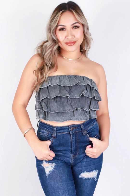 CROPPED RUFFLE TUBE TOP