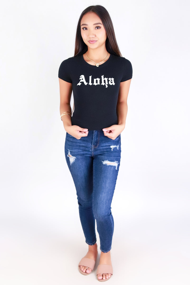 Jeans Warehouse Hawaii - S/S SCREEN - ALOHA CROP TEE | By POPULAR 21