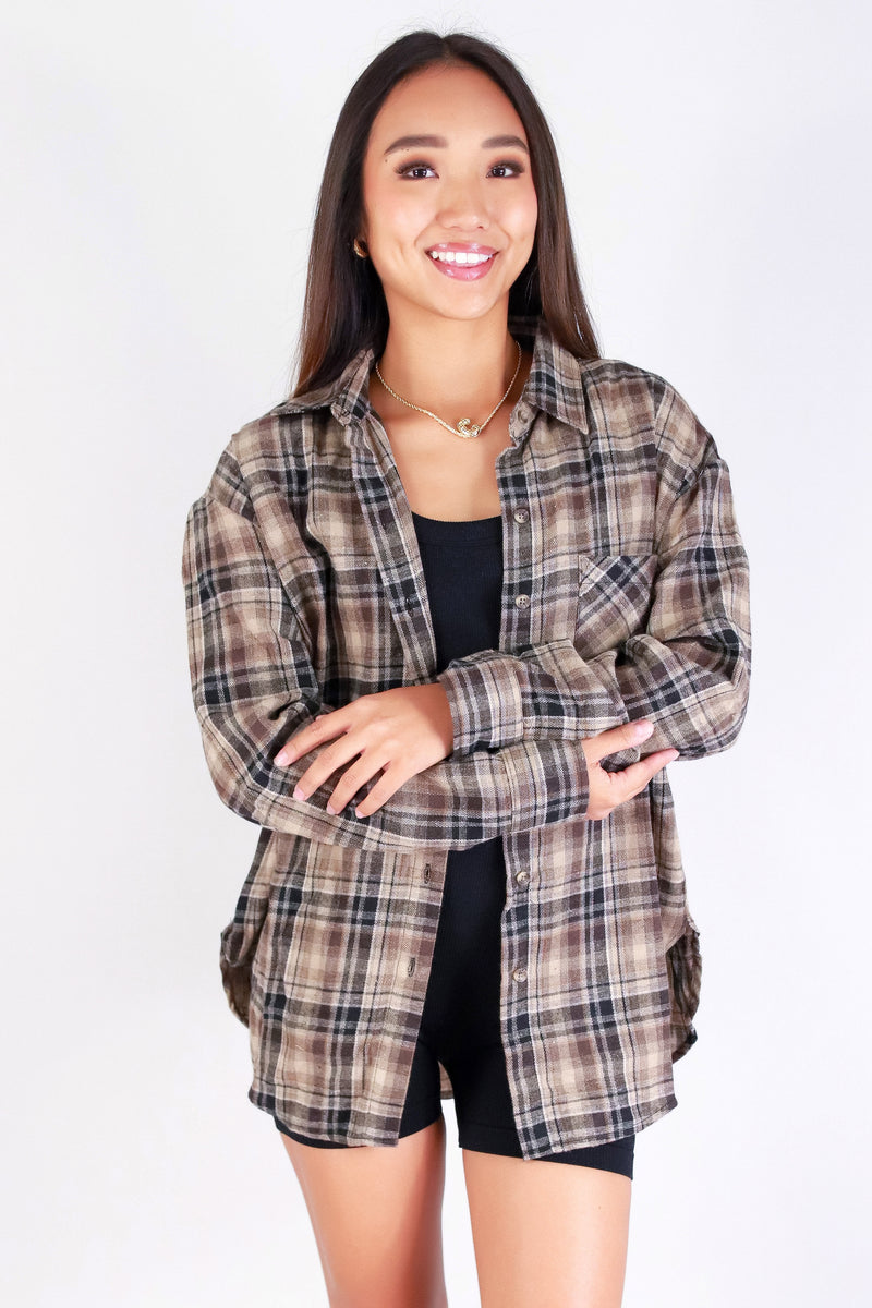 Jeans Warehouse Hawaii - L/S PRINT WOVEN CASUAL TOPS - PATTERN CRUSH PLAID TOP | By PASSPORT/MS BUBBLES