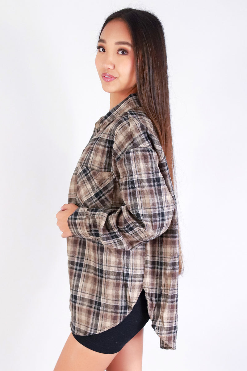 Jeans Warehouse Hawaii - L/S PRINT WOVEN CASUAL TOPS - PATTERN CRUSH PLAID TOP | By PASSPORT/MS BUBBLES