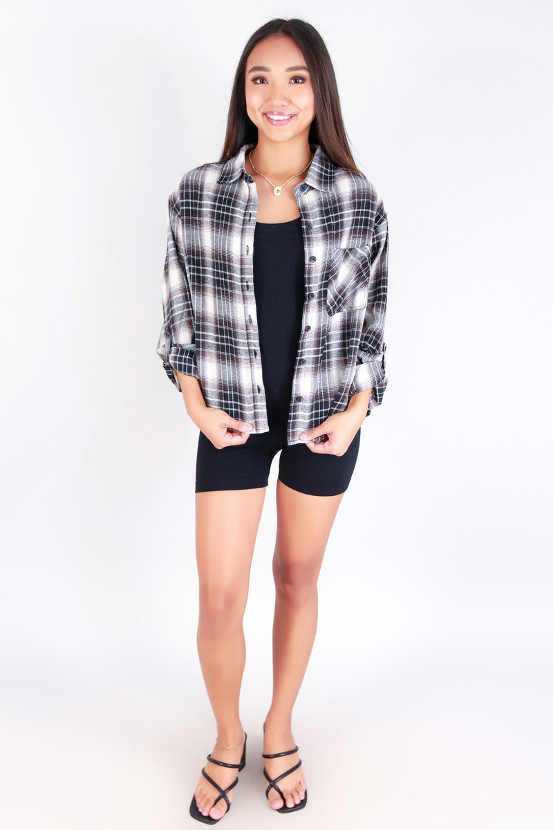 Jeans Warehouse Hawaii - L/S PRINT WOVEN CASUAL TOPS - CHECK YOURSELF PLAID TOP | By PASSPORT/MS BUBBLES