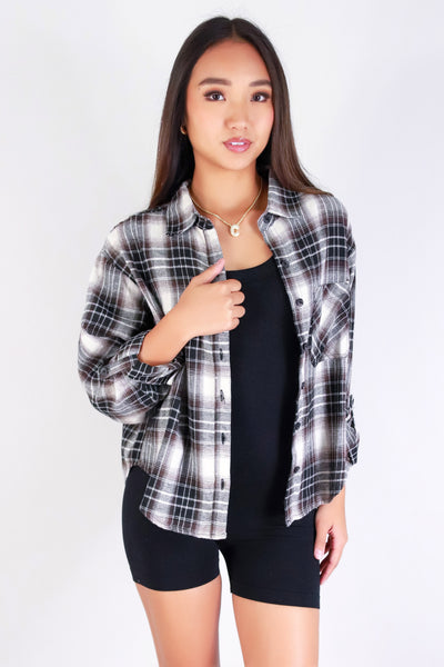 Jeans Warehouse Hawaii - L/S PRINT WOVEN CASUAL TOPS - CHECK YOURSELF PLAID TOP | By PASSPORT/MS BUBBLES