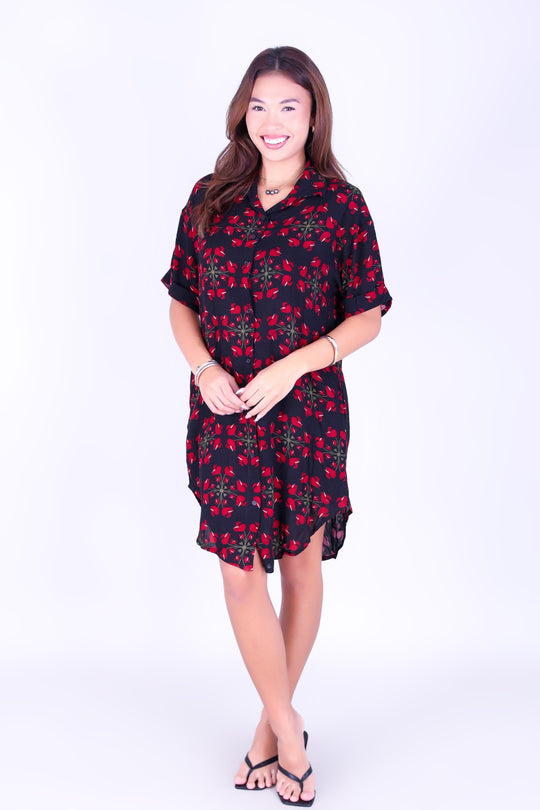 ANTHURIUM QUILT BUTTON DOWN DRESS