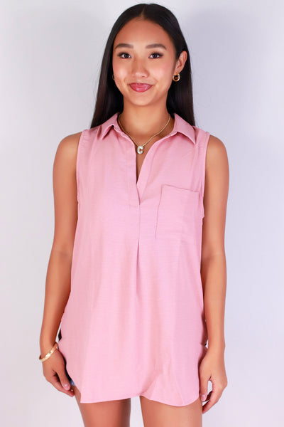 Jeans Warehouse Hawaii - TANK SOLID WOVEN CASUAL TOPS - LAIDBACK LOVE TOP | By TIMING