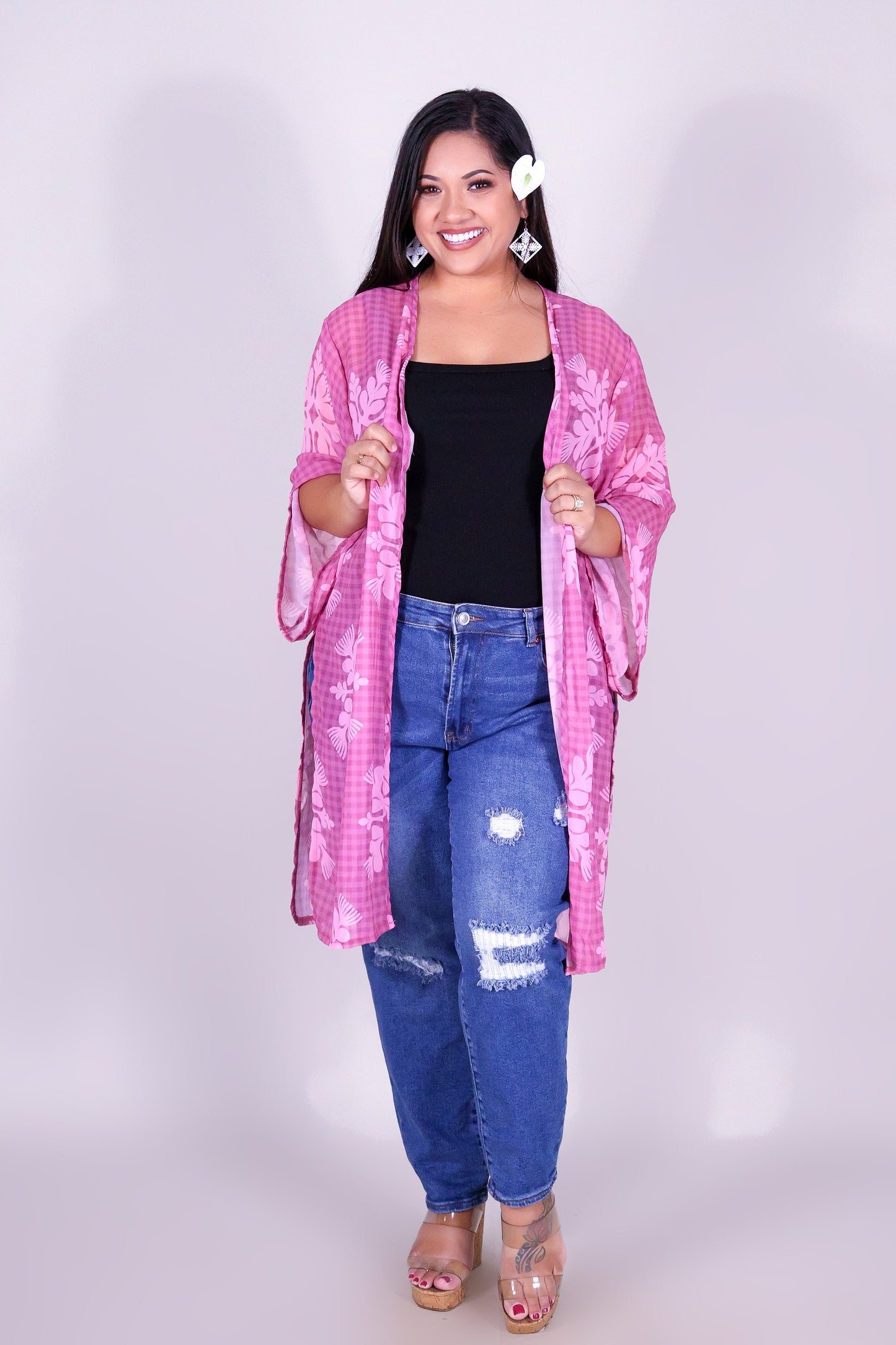 GINGHAM OHIA CHIFFON CARDIGAN