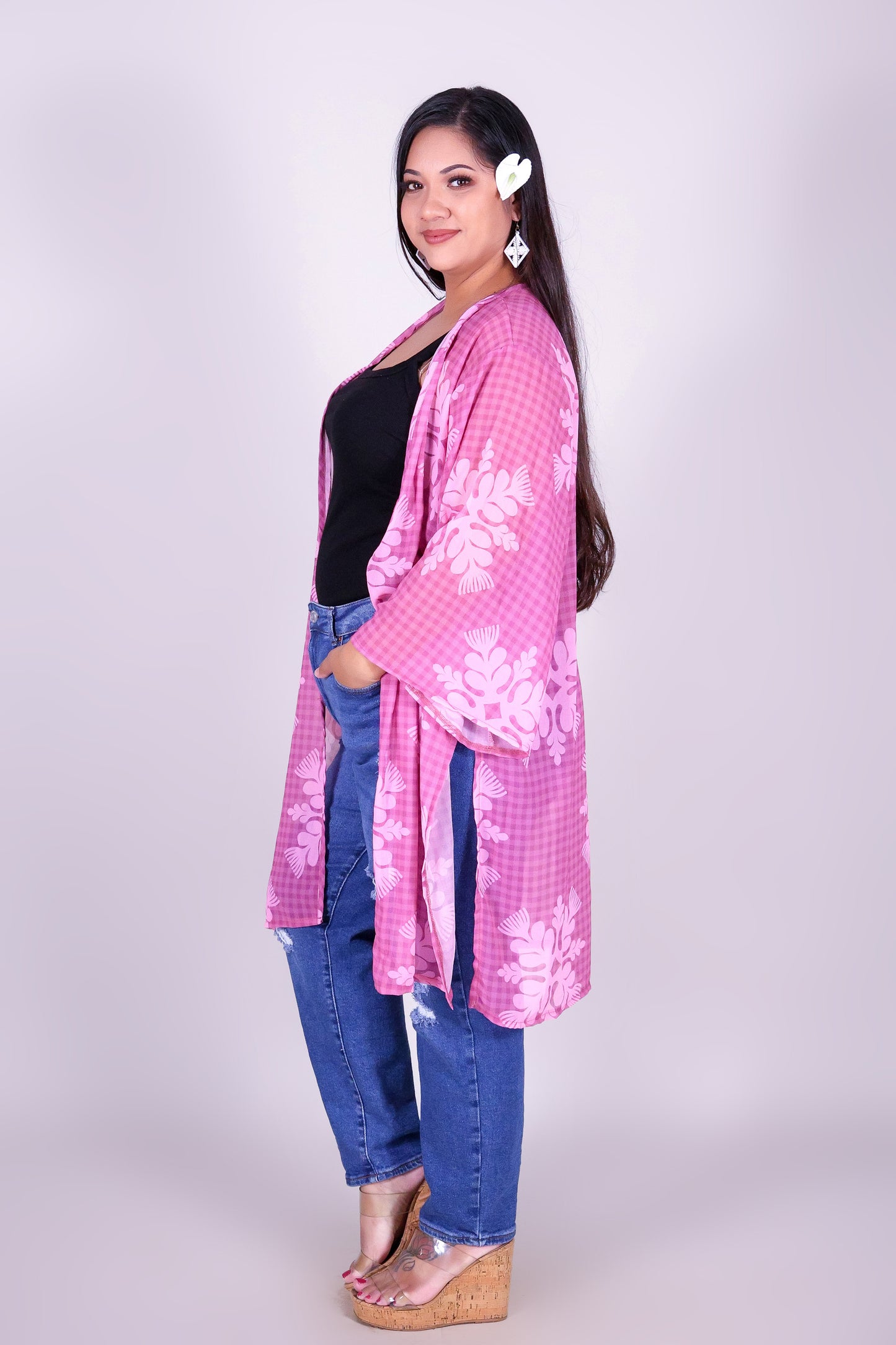 GINGHAM OHIA CHIFFON CARDIGAN