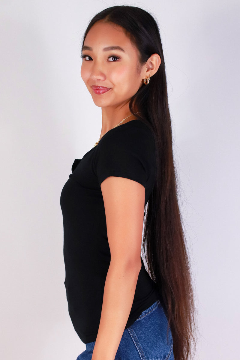 Jeans Warehouse Hawaii - SS CASUAL SOLID - SUGAR SPLIT TOP | By CRESCITA APPAREL/SHINE I