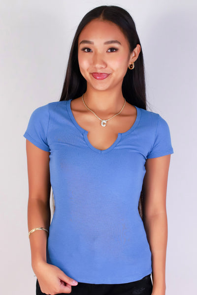 Jeans Warehouse Hawaii - SS CASUAL SOLID - SUGAR SPLIT TOP | By CRESCITA APPAREL/SHINE I