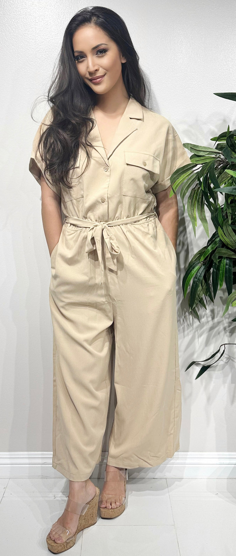 Jeans Warehouse Hawaii - SOLID JUMPERS - TIE WAIST UTILITY JUMPSUIT | By PETAL DEW