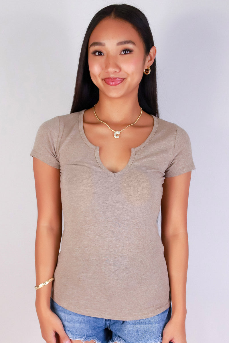 Jeans Warehouse Hawaii - SS CASUAL SOLID - SUGAR SPLIT TOP | By CRESCITA APPAREL/SHINE I