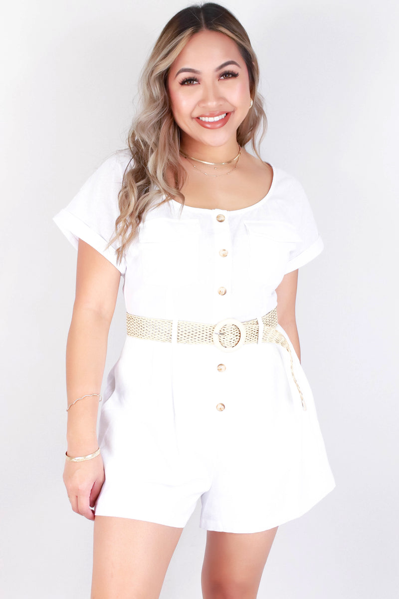 Jeans Warehouse Hawaii - SOLID ROMPERS - SHORT SLEEVE BELTED ROMPER | By MUSTARD SEED